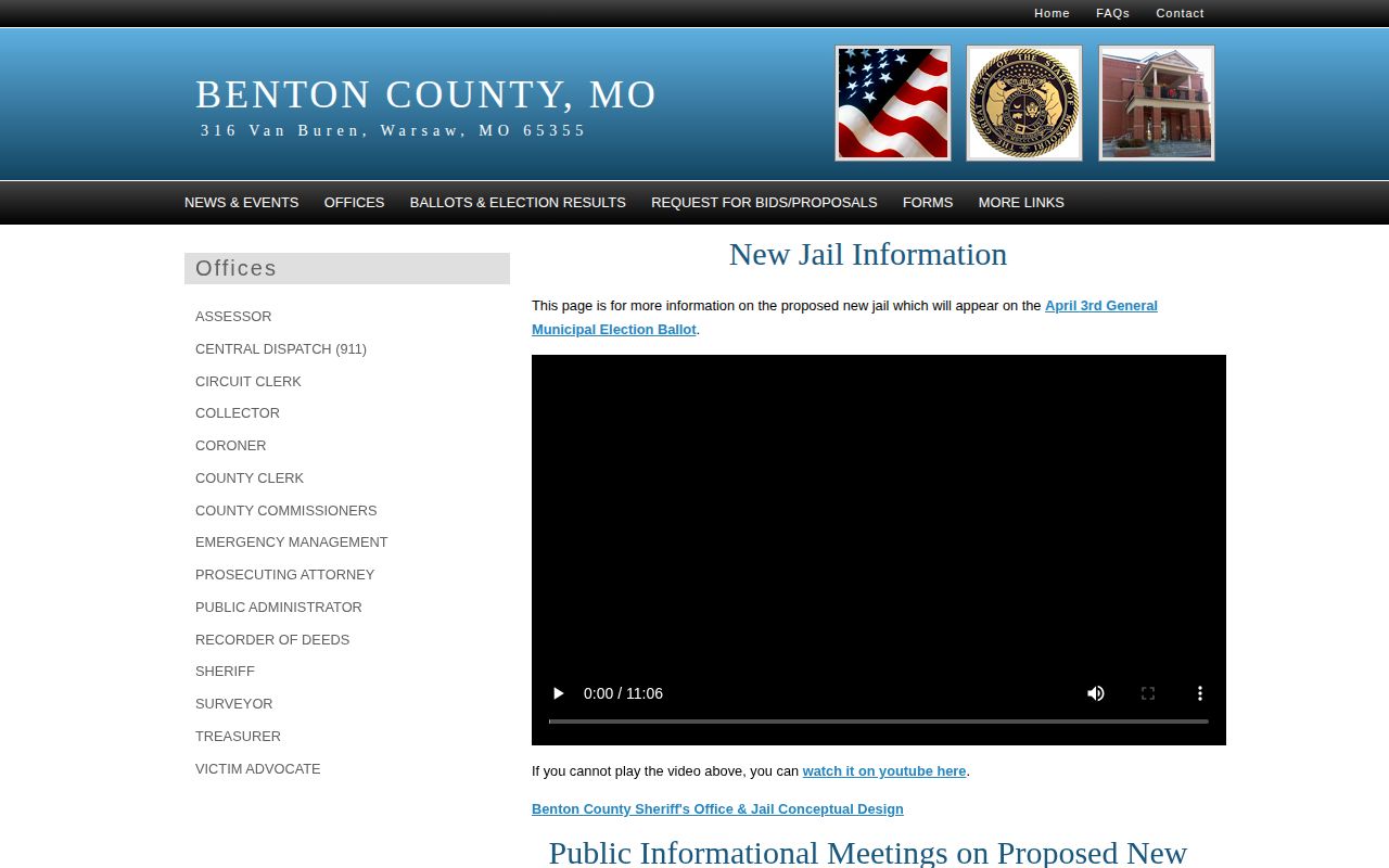 Benton County Detention Facility jail project and release-site history
