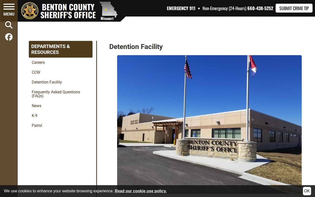Benton County Detention Facility release records and contact page