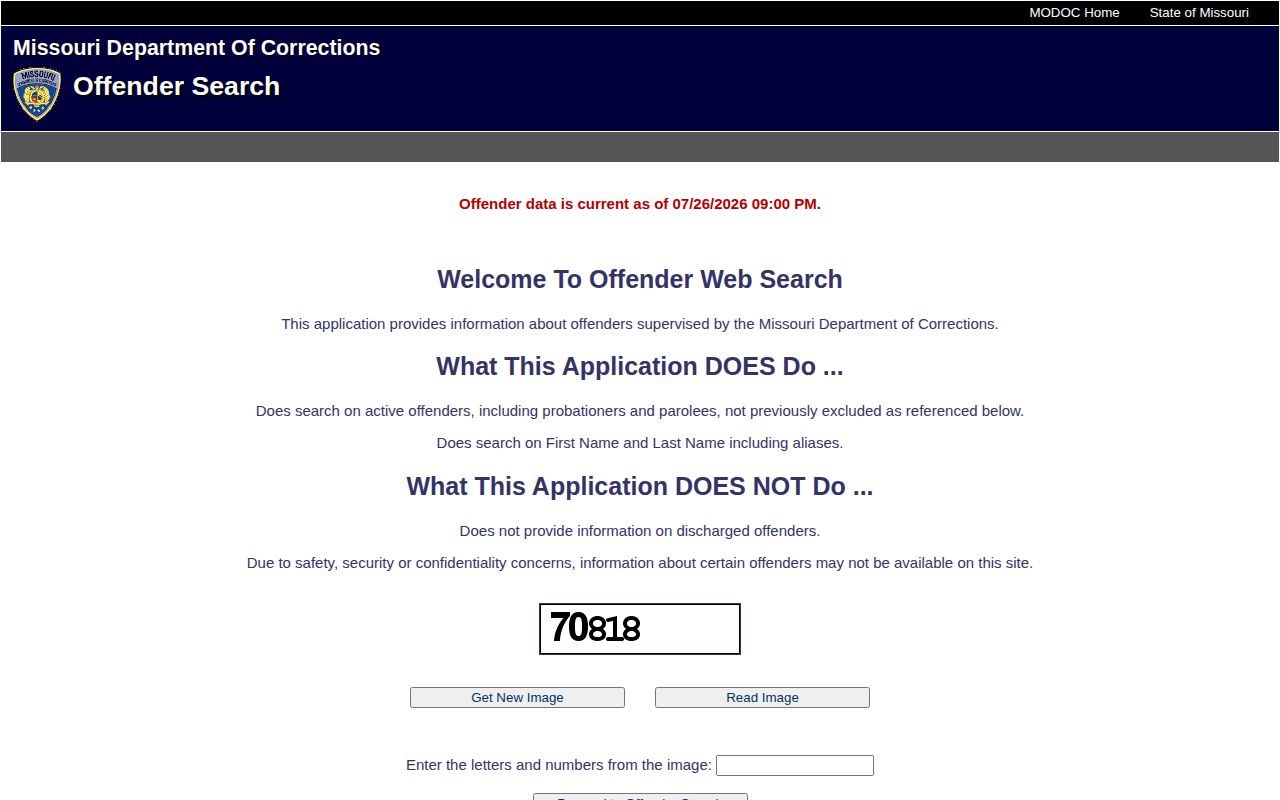 Missouri Department of Corrections offender search and active supervision result