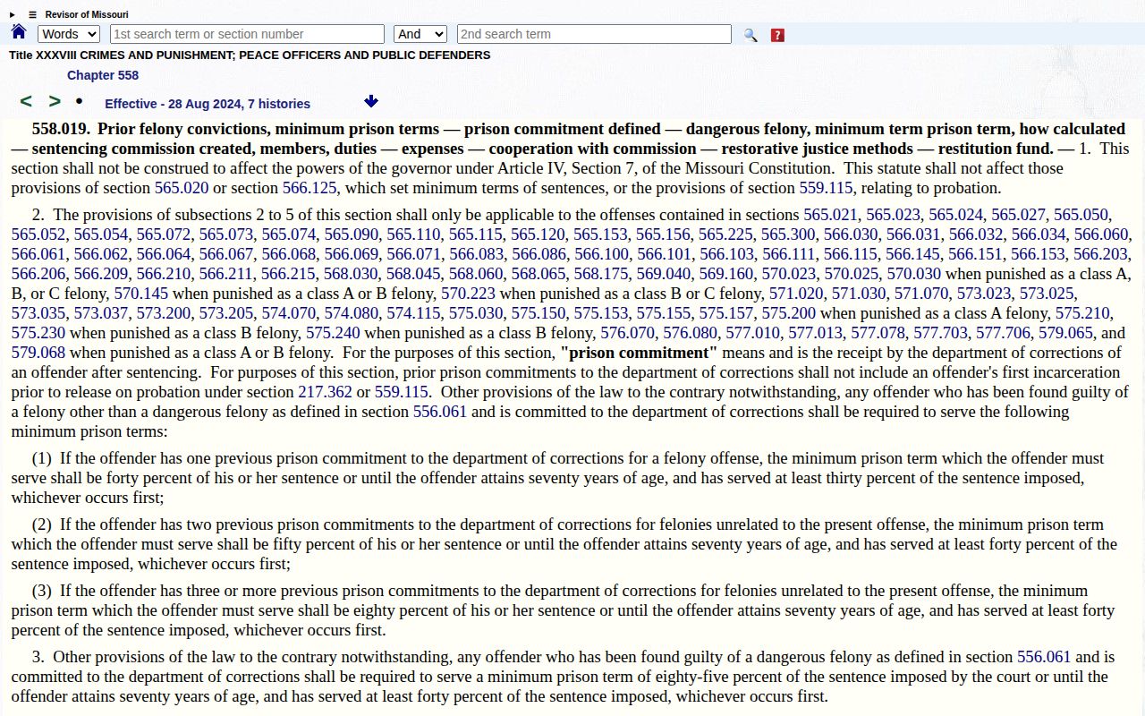 Missouri statute 558.019 minimum prison term rules